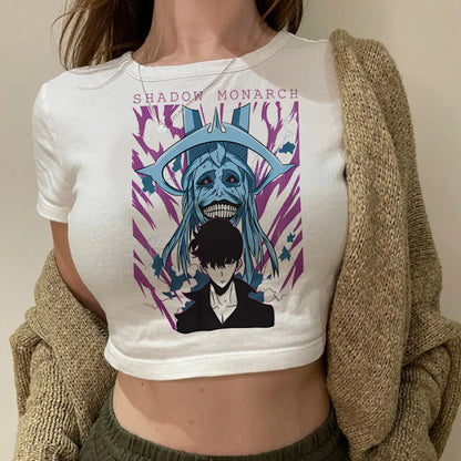 Solo Leveling: Levelling crop top gothic  summer cute Aesthetic 2000s harajuku coquette Streetwear babydoll woman t-shirt