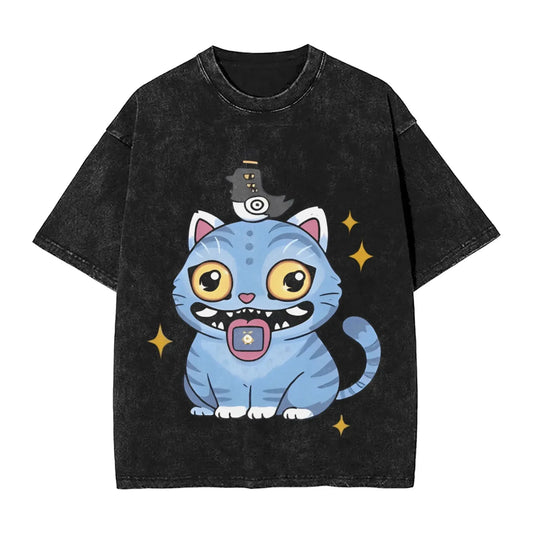 K-Pop Demon Hunters Washed T-Shirt Man Derpy Tiger Casual T-Shirts Summer Breathable Trendy Tee Shirt Design Plus Size Clothes