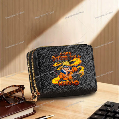 Naruto: Leather Wallet Cute Cartoon Printed Bags Fashion Zipper Short Coin Purse Multi-slot Bank Card Storage Bag Birthday Gift