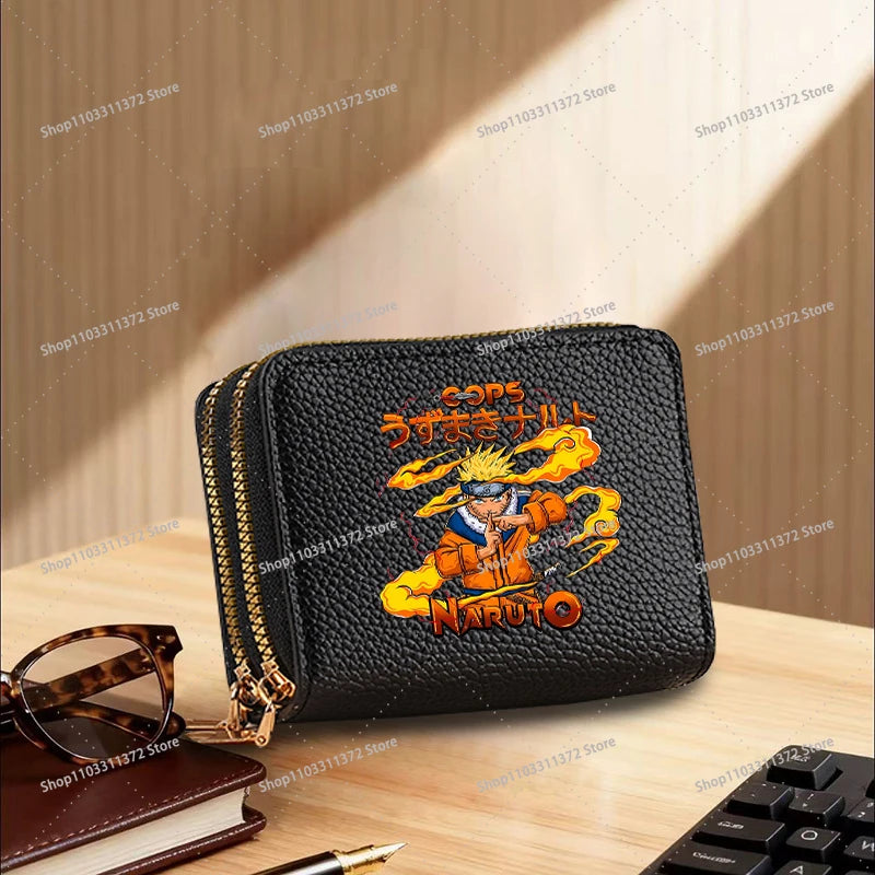 Naruto: Leather Wallet Cute Cartoon Printed Bags Fashion Zipper Short Coin Purse Multi-slot Bank Card Storage Bag Birthday Gift