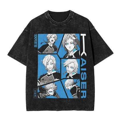Blue Lock: ISAGI YOICHI T Shirt Printed Cotton Washed  Retro T-Shirts