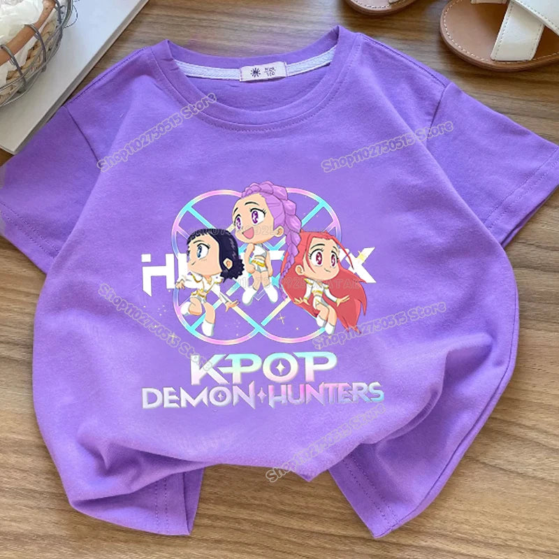 KPop Demon Hunters: Clothes Rumi Mira Zoey Short Sleeve T Shirt Kids Summer Casual Tops Cartoon Toddler Cotton Tee