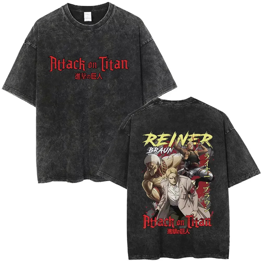 Attack on Titan: Men Women Cartoon Manga Merch Tshirt Men's Oversized T Shirts Washed Vintage Anime Attack on Titan Reiner Braun Graphic T-shirts