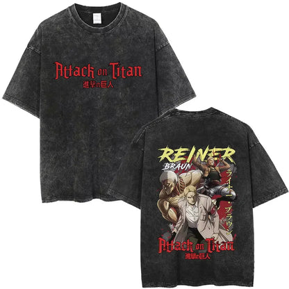Attack on Titan: Men Women Cartoon Manga Merch Tshirt Men's Oversized T Shirts Washed Vintage Anime Attack on Titan Reiner Braun Graphic T-shirts