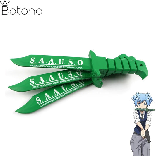 Assassination Classroom: Shiota Nagisa Cosplay Wood Knife Props Halloween Carnival Party 35cm Green Knife Weapon For Adult