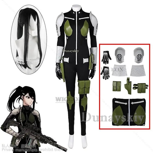 Kaiju No. 8: Mina Ashiro Cosplay Costume Black Wig Leather Hairpins Jumpsuit Bag Uniform Third Division