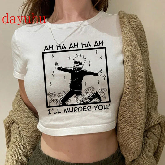 Jujutsu Kaisen: T Shirt Gojo Satoru Tops Yuji Itadori Cropped Tees T-shirt