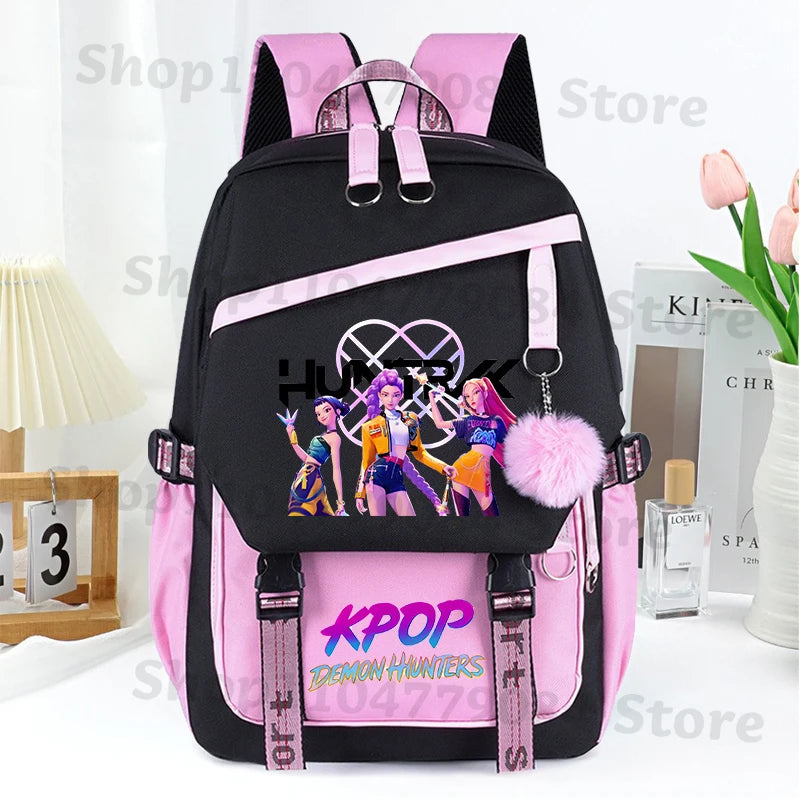 KPop Demon Hunters Fashion Backpack for Boys Girls Anime Cartoon Schoolbag Students Large Capacity Book Stationery Storage Bag