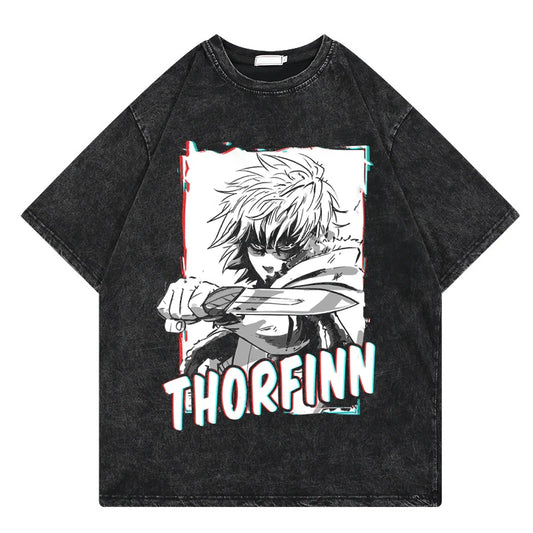 Vinland Saga: Vintage Washed Tshirt Graphic Print Hip Hop Streetwear Loose Y2k Summer Short Sleeve Harajuku 100% Cotton Top