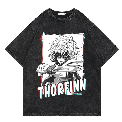 Vinland Saga: Vintage Washed Tshirt Graphic Print Hip Hop Streetwear Loose Y2k Summer Short Sleeve Harajuku 100% Cotton Top