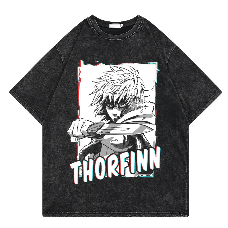 Vinland Saga: Vintage Washed Tshirt Graphic Print Hip Hop Streetwear Loose Y2k Summer Short Sleeve Harajuku 100% Cotton Top