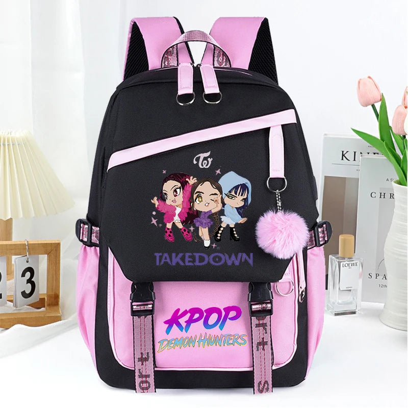 KPop Demon Hunters Fashion Backpack for Boys Girls Anime Cartoon Schoolbag Students Large Capacity Book Stationery Storage Bag
