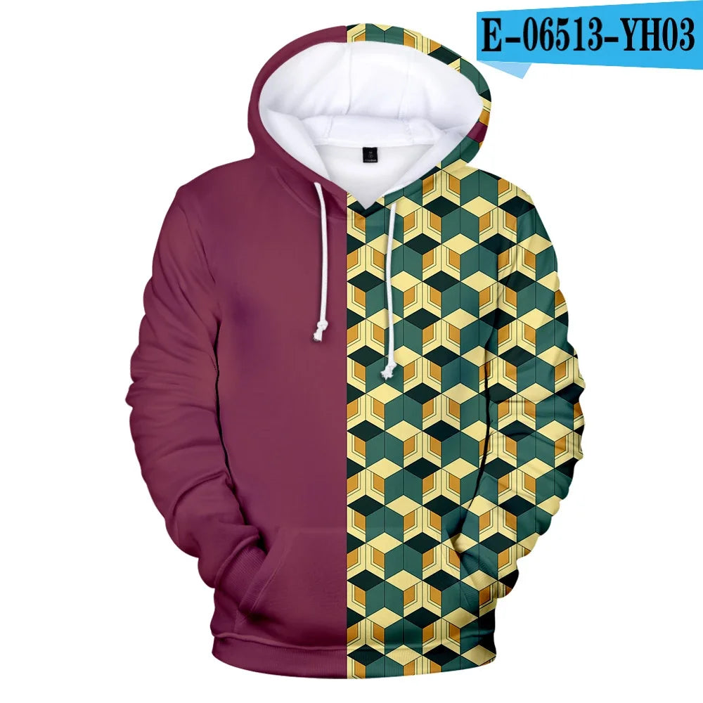 Demon Slayer: Kimetsu No Yaiba Hoodies Sweatshirts Black White Checkered Pattern Full Hoodies Casual