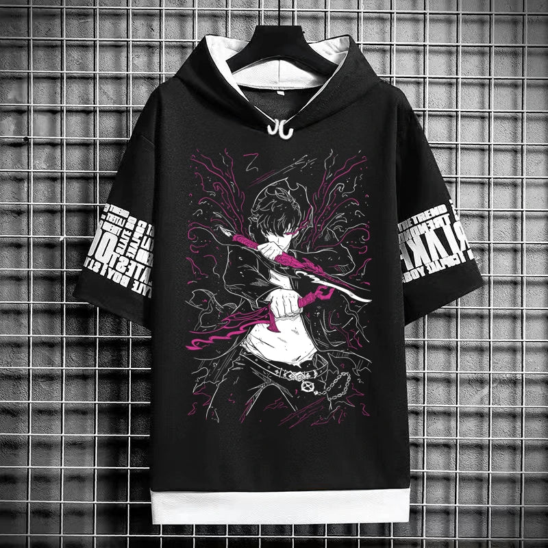 Solo Leveling :T-Shirt Hoodies New Anime Manga Black Shirt Tee Korean Fashion Short Sleeve Tops Graphic T Shirts Men's Clothing