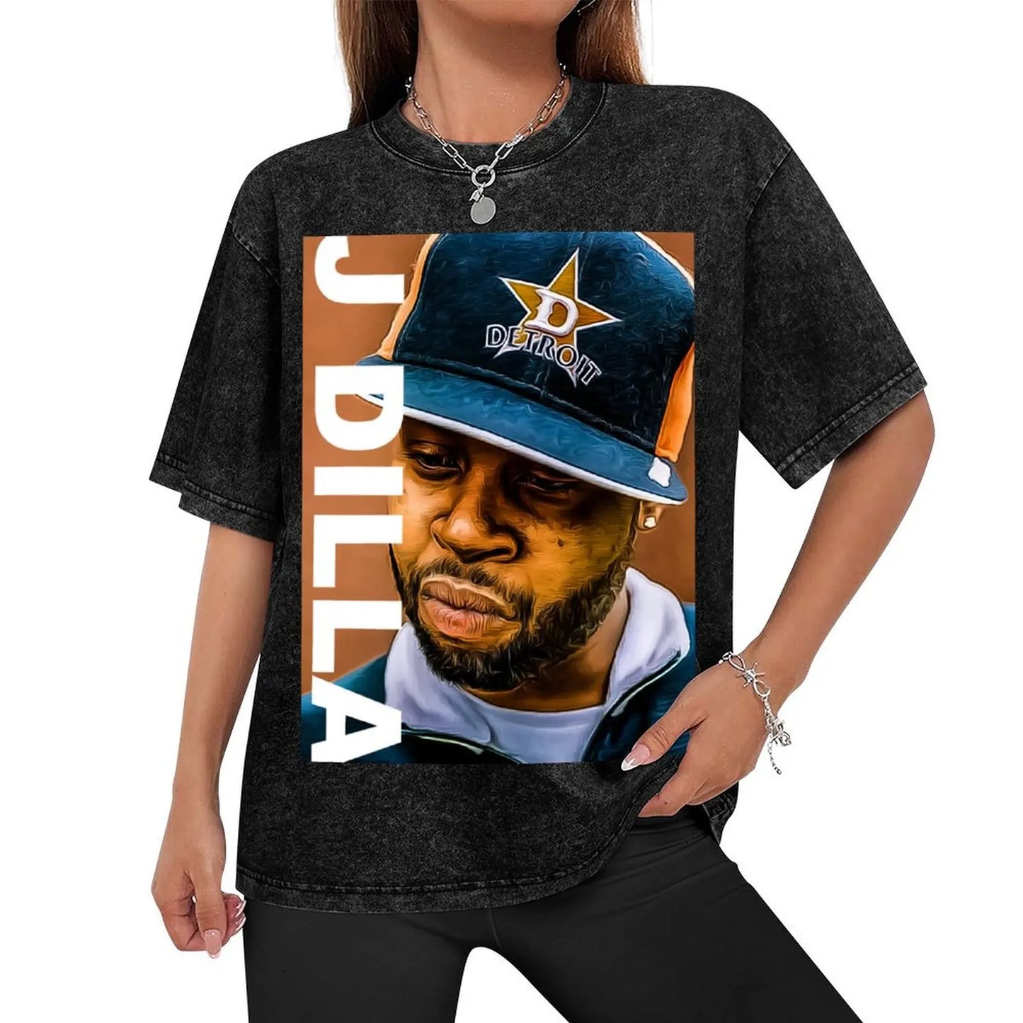 J Dilla: print art T-Shirt Basic Solid Color Short Sleeve Cotton Top