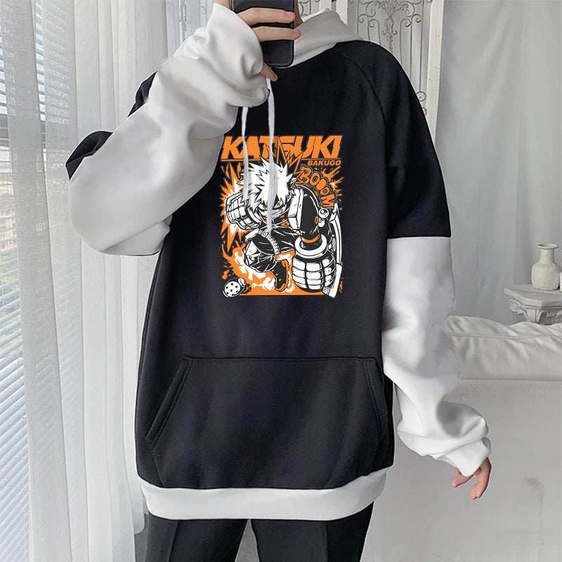 My Hero Academia: Hoodie Bakugou Katsuki Graphic Patchwork Hoodie Men Women Casual Loose Sweatshirts Unisex Streetwear