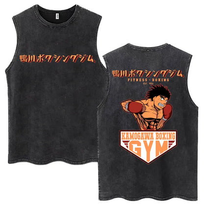 Hajime No Ippo: Kamogawa Boxing Gym Washed Tops Men Makunouchi Takamura KGB Oversized Cotton Sleeveless Male T Shirts