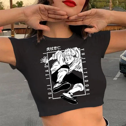 Jujutsu Kaisen: T Shirt Gojo Satoru Tops Yuji Itadori Cropped Tees T-shirt
