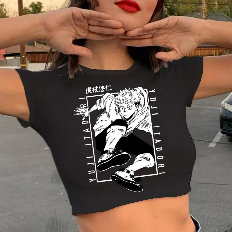 Jujutsu Kaisen: T Shirt Gojo Satoru Tops Yuji Itadori Cropped Tees T-shirt