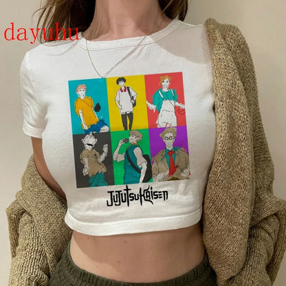 Jujutsu Kaisen: T Shirt Gojo Satoru Tops Yuji Itadori Cropped Tees T-shirt