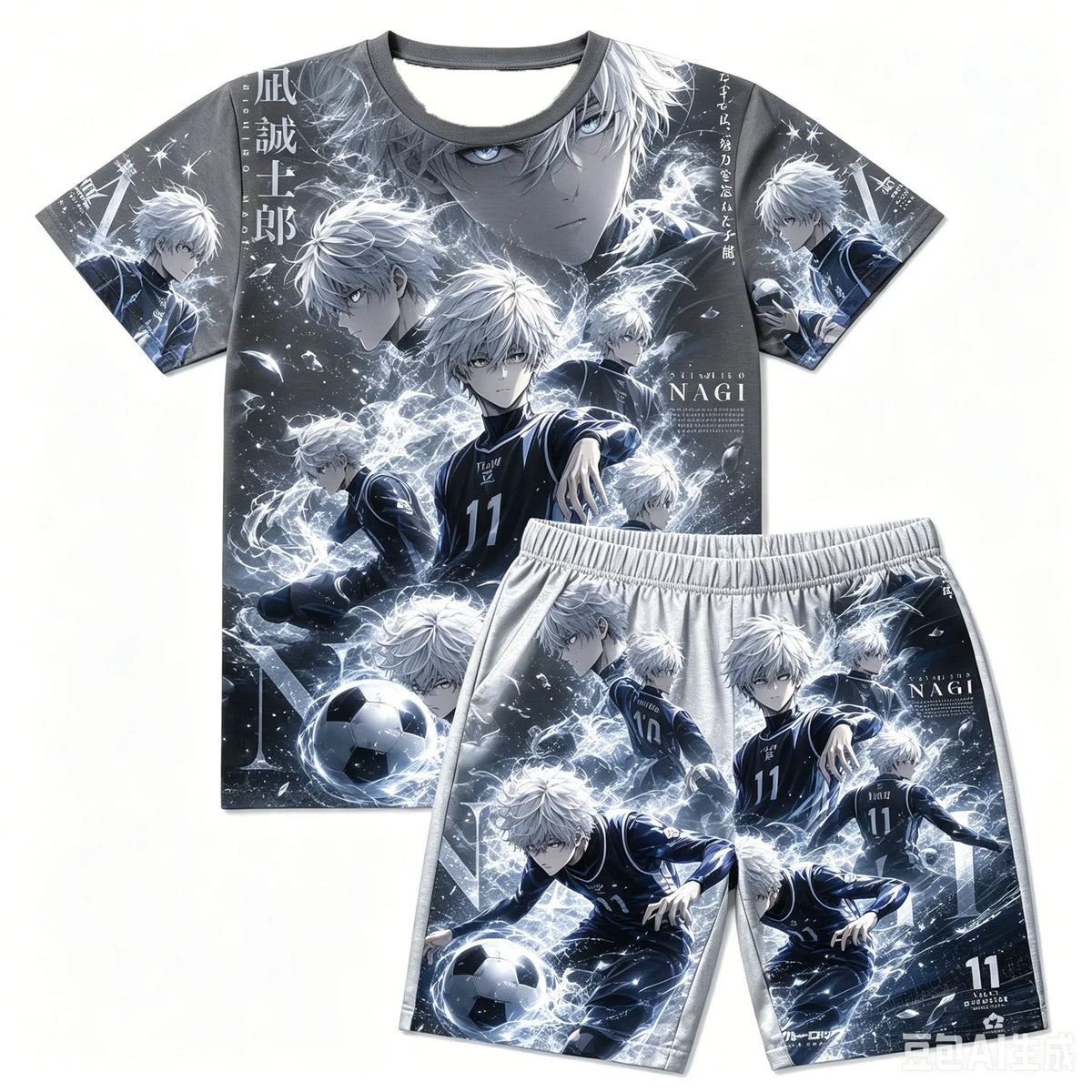 Demon Slayer: Gyomei Himejima  Soccer Print T-Shirt Shorts Set For Men Women Kids Soft Anime Summer Loungewear Pajama