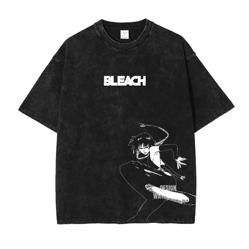 Bleach: Zaraki Kenpachi T Shirts Oversized Vintage Washed  T-shirt Manga Kurosaki Ichigo T Shirt Renji Uryuu Tops Tees Man