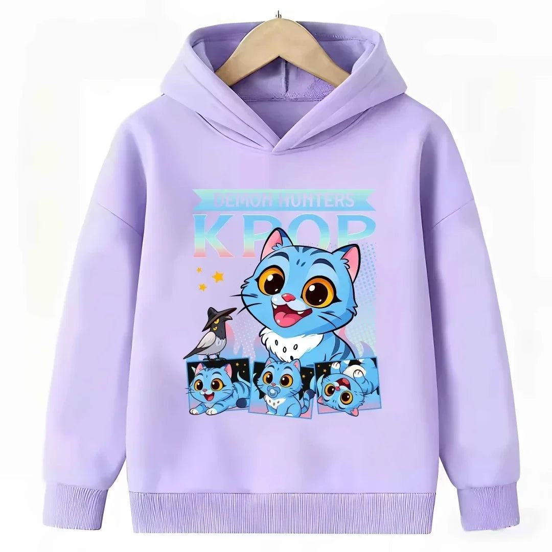 KPop Demon Hunters: Hoodie Kids Boys Girls Purple Warm Casual Loose Sweatshirt Children Fashion Streetwear Tops