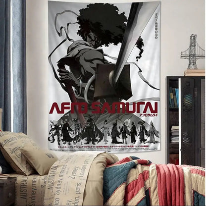 Afro Samurai:  Anime Tapestry Hippie Flower Wall Carpets Dorm Decor Cheap Hippie Wall Hanging