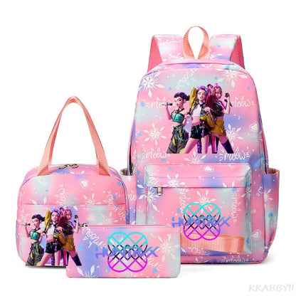 KPop Demon Hunters : Backpack 3pcs set School Bag Lunch Bag Pencil Case Girl Back To School Gift Leisure Mochila Teens Travel Bags