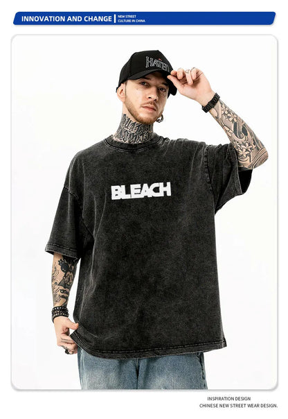 Bleach: Zaraki Kenpachi T Shirts Oversized Vintage Washed  T-shirt Manga Kurosaki Ichigo T Shirt Renji Uryuu Tops Tees Man