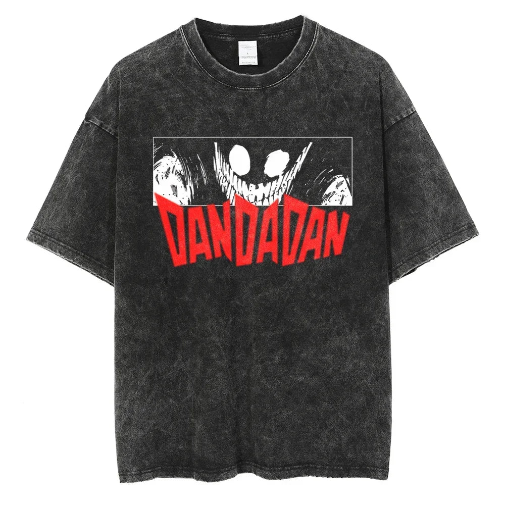 Dandadan :26 Anime Okarun Ken Takakura Print Washed Tshirt Men Manga Vintage T-shirts Oversized Cotton T Shirt Harajuku Male Tops