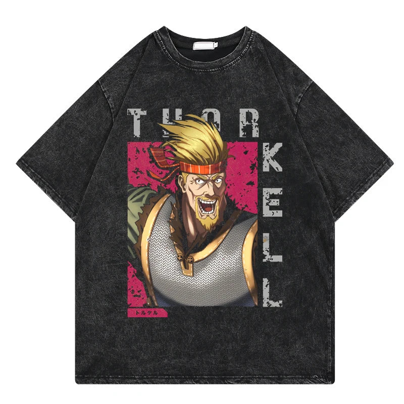 Vinland Saga: Vintage Washed Tshirt Graphic Print Hip Hop Streetwear Loose Y2k Summer Short Sleeve Harajuku 100% Cotton Top