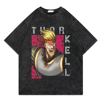 Vinland Saga: Vintage Washed Tshirt Graphic Print Hip Hop Streetwear Loose Y2k Summer Short Sleeve Harajuku 100% Cotton Top