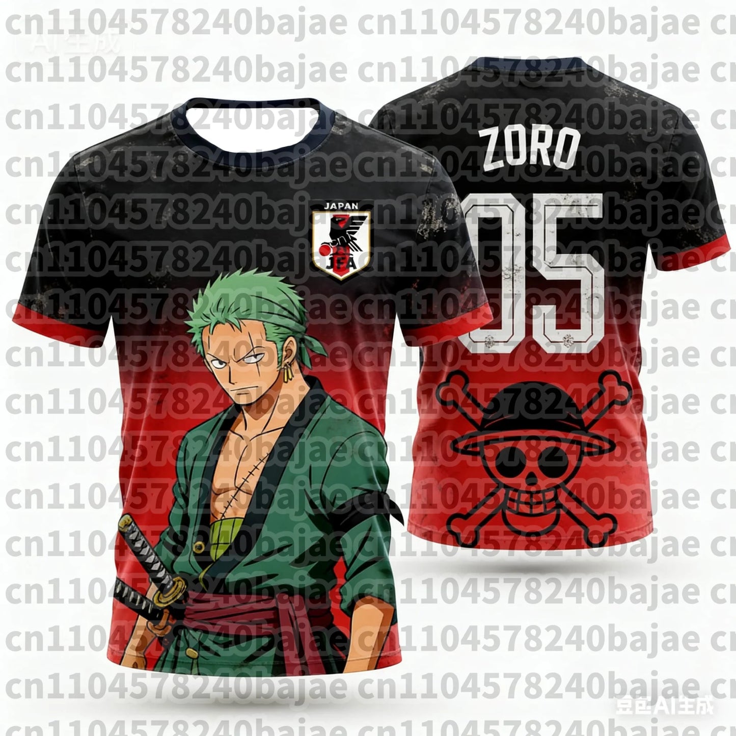 One Piece: Japan Luffy Football Jersey T-shirt Kids Football Special Jersey Kit Adult Men's Quick-Drying Sweatshirt