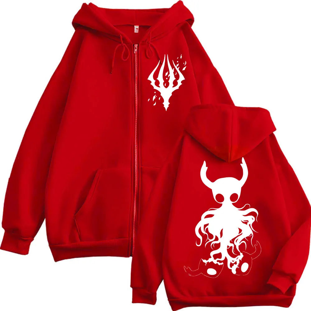 Hollow Knight: Game Graphic Zipper Hoodies Gothic Vintage Zip Up Hooded Sweatshirts Men Women Fashion Casual Pullovers