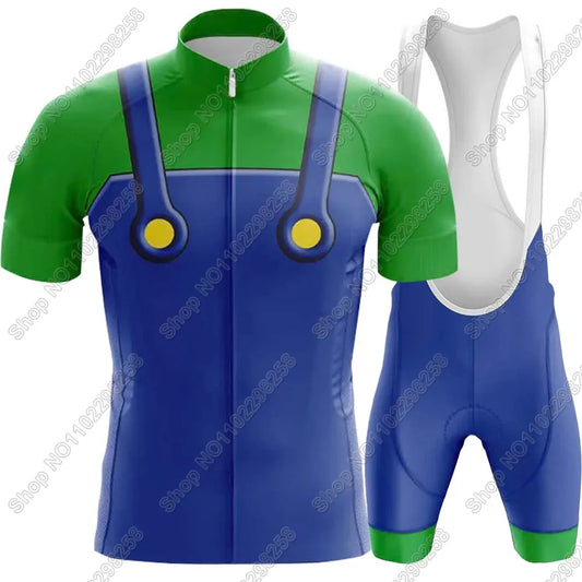 Super Mario: Mario and Luigi theme colors-- Cycling Jersey Set Men Funny Cycling Clothing Summer Road Bike Shirt Suit Bicycle Bib Shorts MTB Maillot