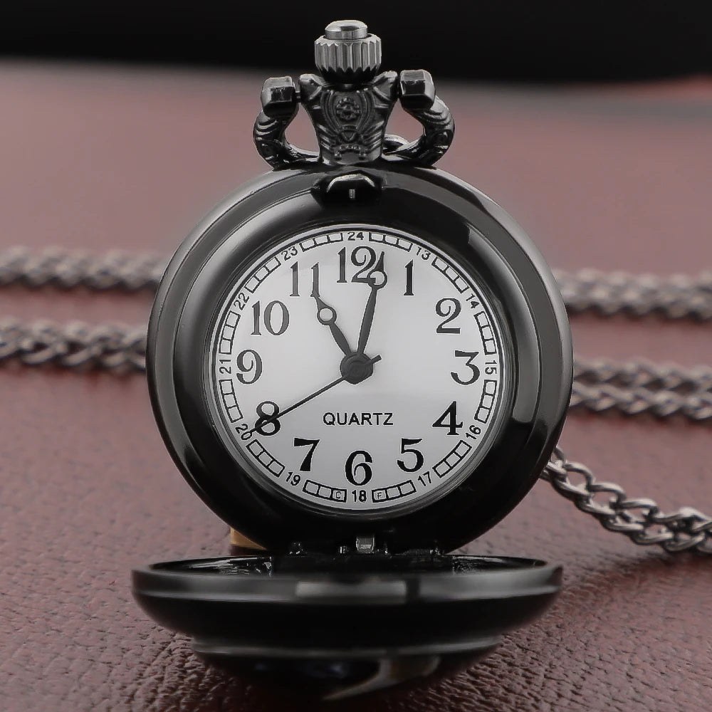 Solo Leveling Arabic Dial Black Glass Dome Quartz Pocket Watch Vintage Accessory Women Necklace Pendant Clock Men Gifts Relógio