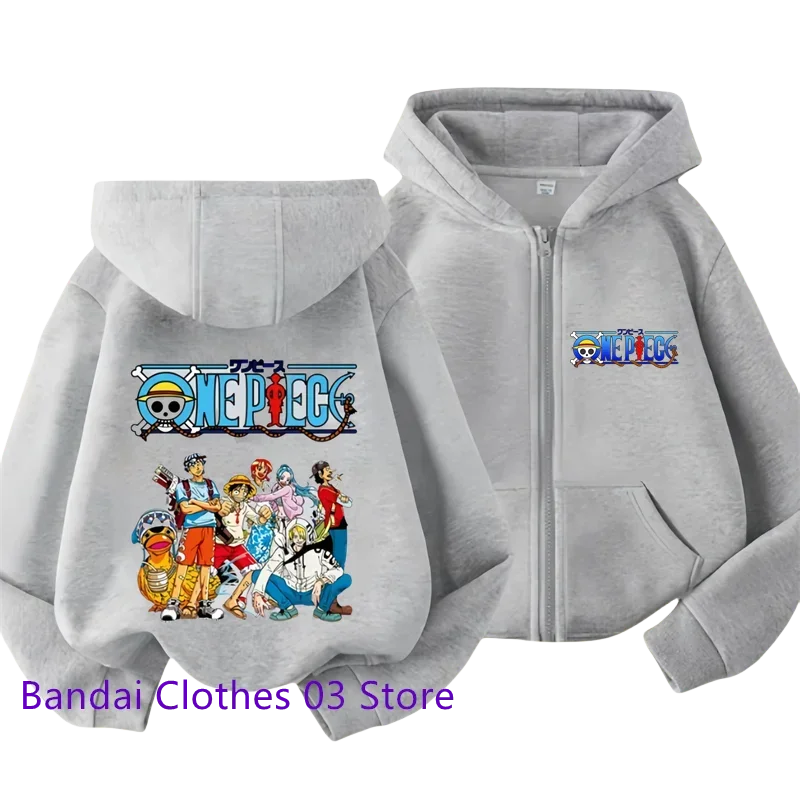 One Piece: (KIDS) Zipper Hoodie Cartoon Luffy Print Autumn/Winter Long-sleeved Sweatshirt Boys And Girl Casual Jacket Top