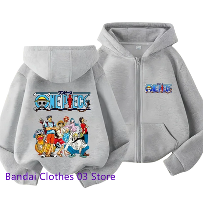 One Piece: (KIDS) Zipper Hoodie Cartoon Luffy Print Autumn/Winter Long-sleeved Sweatshirt Boys And Girl Casual Jacket Top
