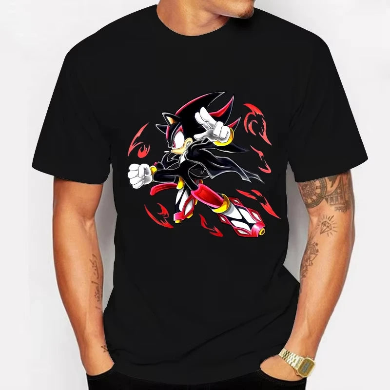 Sonic The Hedgehog: Adult Cotton T-shirt Fashion Printed Top Anime Clothes Short Sleeve Clothing Shadow The Hedgehog