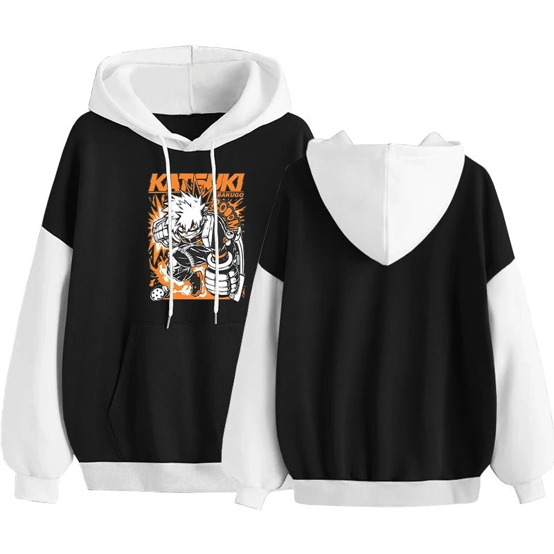 My Hero Academia: Hoodie Bakugou Katsuki Graphic Patchwork Hoodie Men Women Casual Loose Sweatshirts Unisex Streetwear
