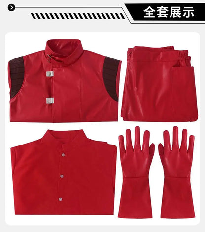 Akira: Shotaro Kaneda Men Cosplay Costume Capsule Embroidered Red Leather Biker Jacket Halloween Party Full Set Outfit