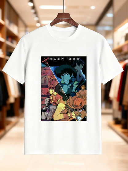 Cowboy Bebop: Men's Printed T-Shirt - Graphic Cotton Tee, Soft Breathable Short Sleeve Top for Casual Summer Outfits, Trendy Anime