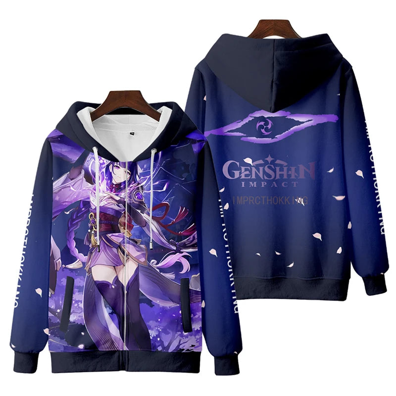 Genshin Impact: Hoodi  Beelzebul 3D Print Zip Sweatshirt Raiden Shogun Baal Cosplay Zipper Hooded Jacket