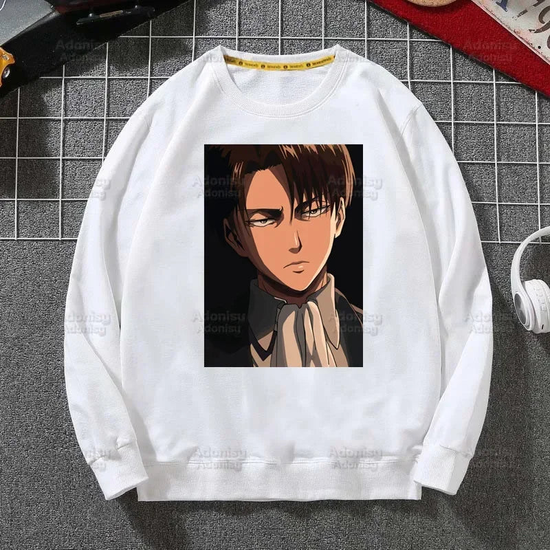 Anime Attack On Titan: Hoodies Autumn Hooded Sweatshirt Levi Ackerman Eye Men Hip Hop Hoodie Classic Hoody Pullover Tops white