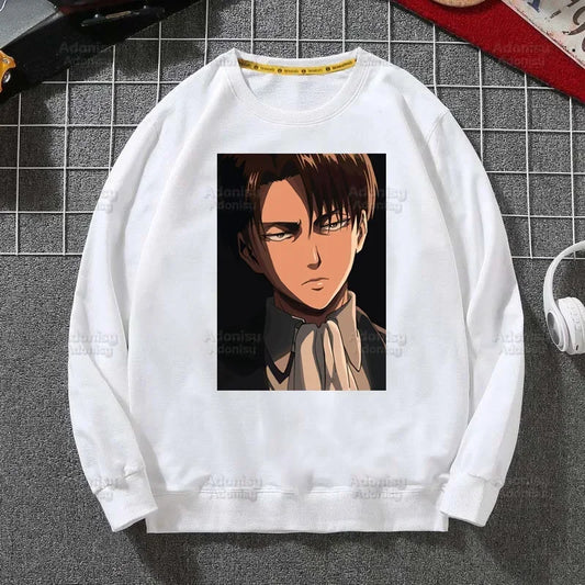 Anime Attack On Titan: Hoodies Autumn Hooded Sweatshirt Levi Ackerman Eye Men Hip Hop Hoodie Classic Hoody Pullover Tops white