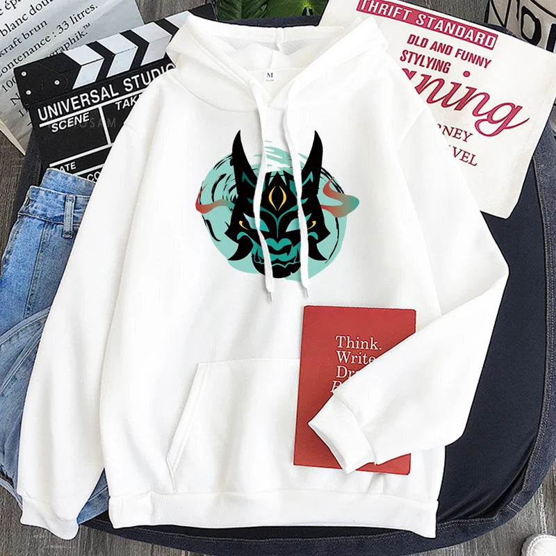 Genshin Impact: Xiao Mask Fangs Anime Print Zipper Hoodies Men Women Harajuku Fashion Long Sleeve Plus Size Zipper Jacket Coat