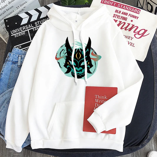 Genshin Impact: Xiao Mask Fangs Anime Print Zipper Hoodies Men Women Harajuku Fashion Long Sleeve Plus Size Zipper Jacket Coat