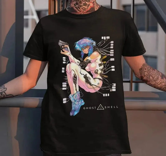 The Ghost in The Shell: Vintage Harajuku Tops  Anime Crewneck T-shirt Motoko Kusanagi Anime T Shirt Casual Loose Tees Unisex