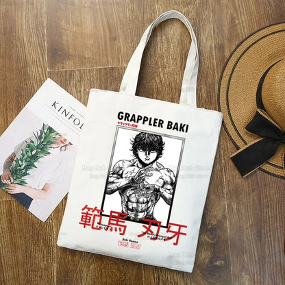 Baki Handbags Canvas The Grappler Anime Tote Bag Shopping Travel Eco Reusable Baki Hanma Shoulder Yujiro Hanma Shopper Bags